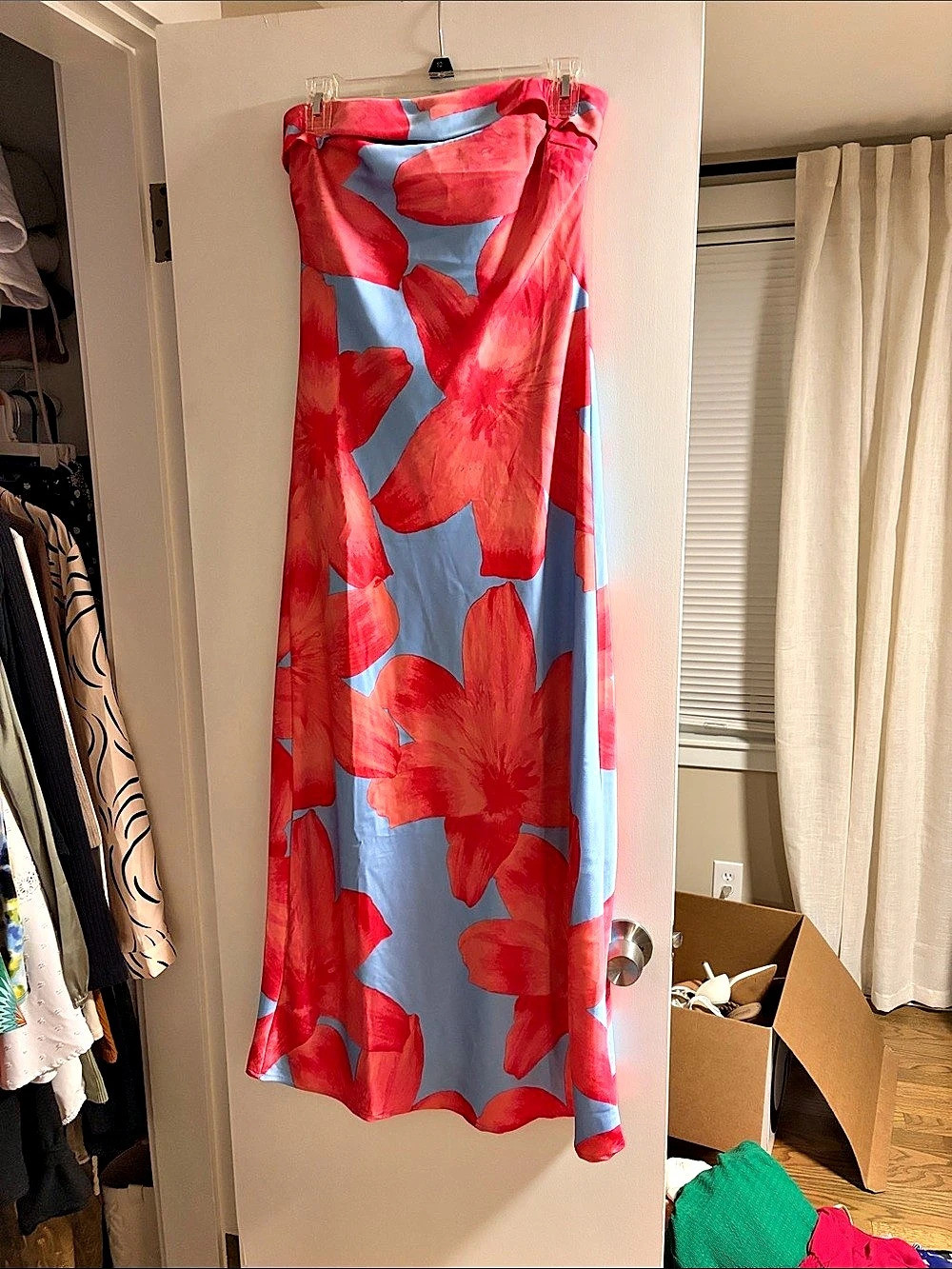 Sincerely Jules Floral Strapless Dress in Pink & Blue Size Medium Like New
